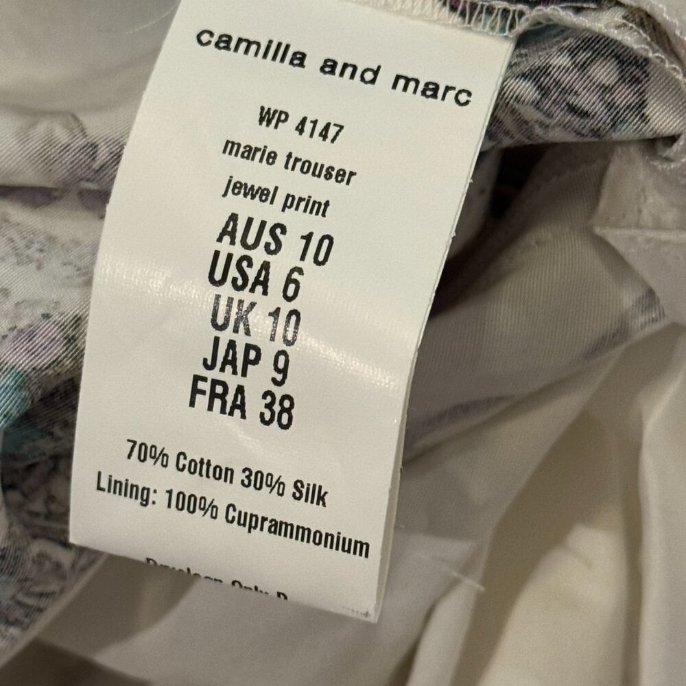 Camilla and Marc Marie Trouser White Jewel Print Pants Straight leg Cropped 6 - Picture 12 of 16